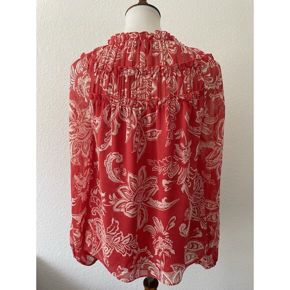 Evereve Top Women Blouse Pullover Floral Multicolor Tie Neck Shirt - Picture 7 of 12